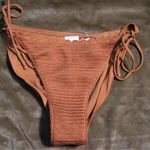 wild fable Crochet Front Tie-Side Bikini Bottoms in Brown